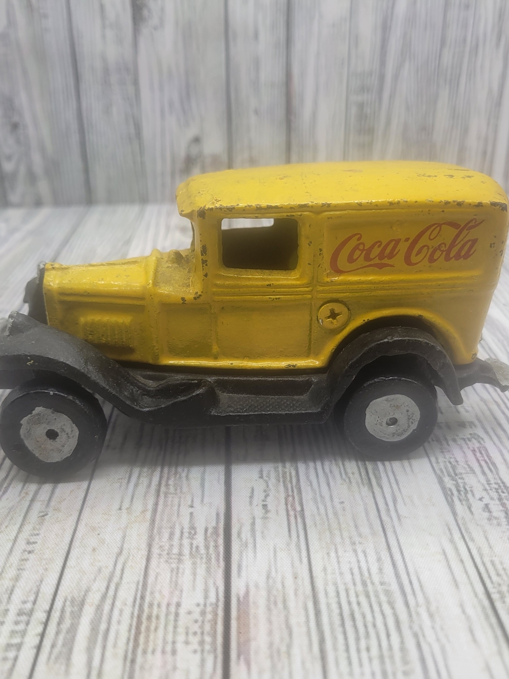 Vintage Cast Iron Coca Cola Yellow Delivery Van